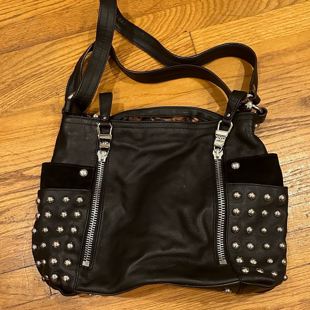 Studded b. Makowsky Black Leather Handbag